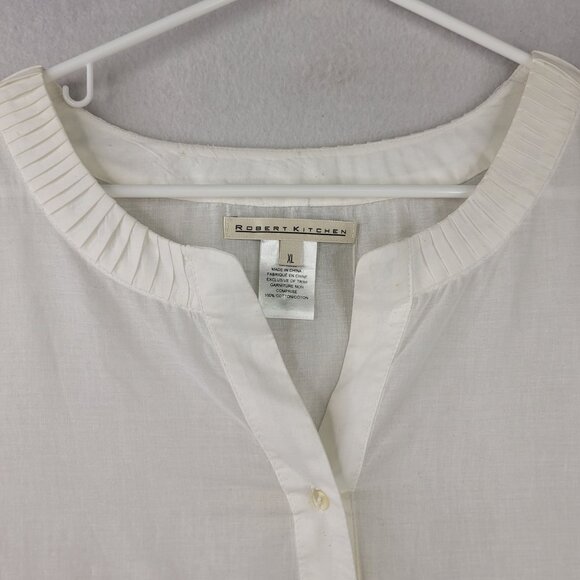 Robert Kitchen Womens XL White Cotton Short Sleeve Sequin Detail Button Blouse - Picture 2 of 12